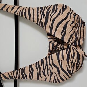 Aerie Women's Tan Animal Print Triangle Tie Back Bikini Top Size Small